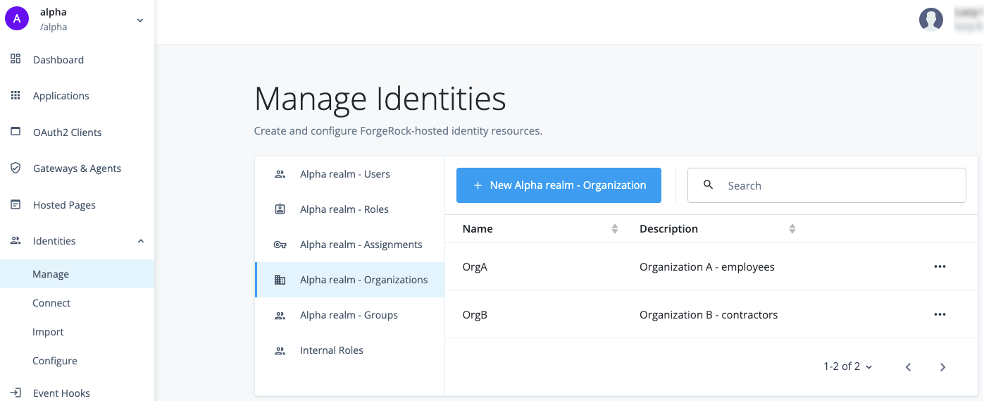 New organizations in the alpha realm