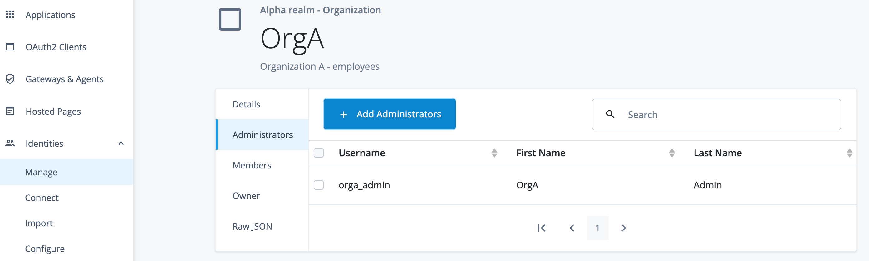 Add OrgA admin