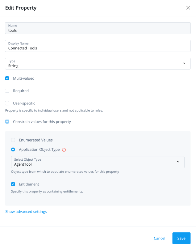 Edit property modal with the entitlement option highlighted.