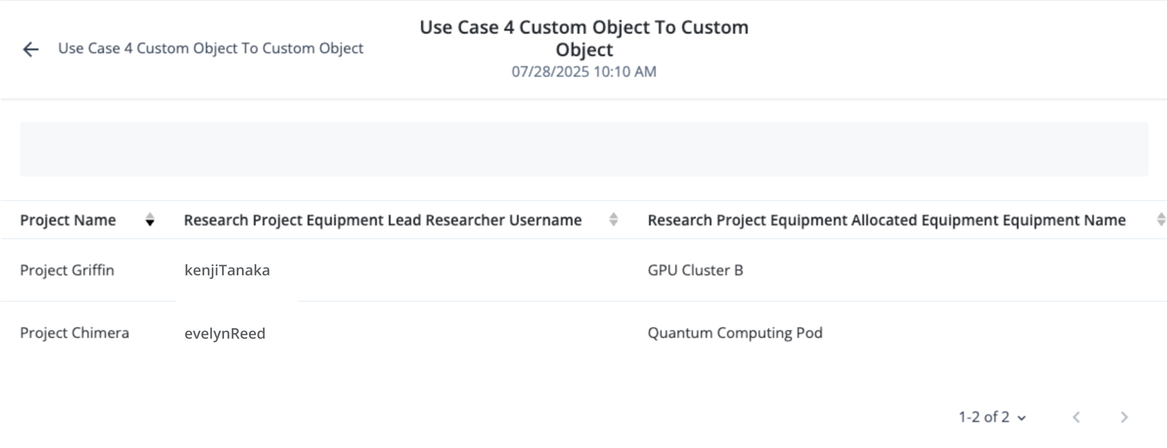 Example of a custom object relationship for out-of-the-box IDM object to a custom object.