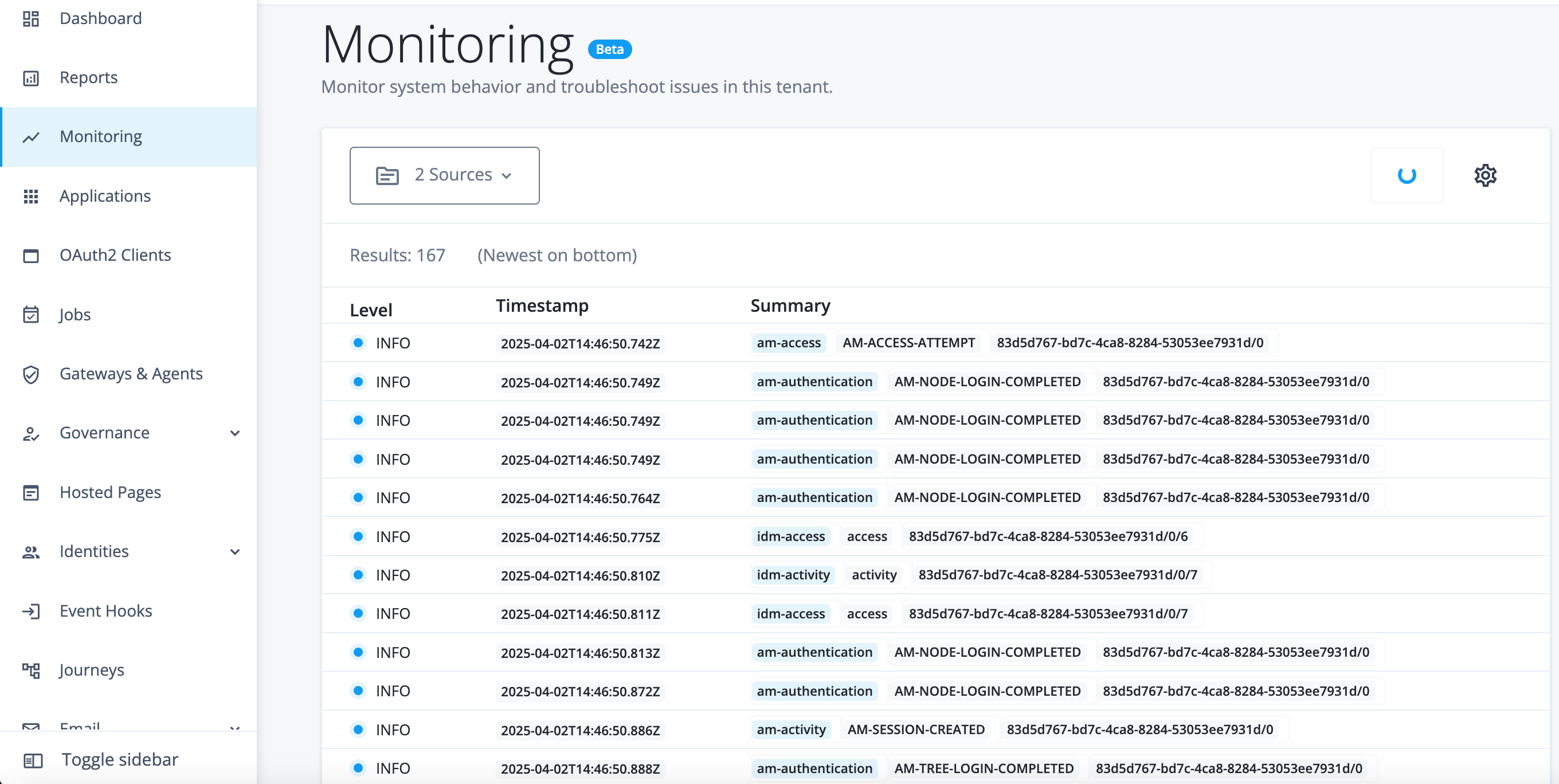 log monitoring results