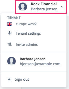 Advanced Identity Cloud tenant menu