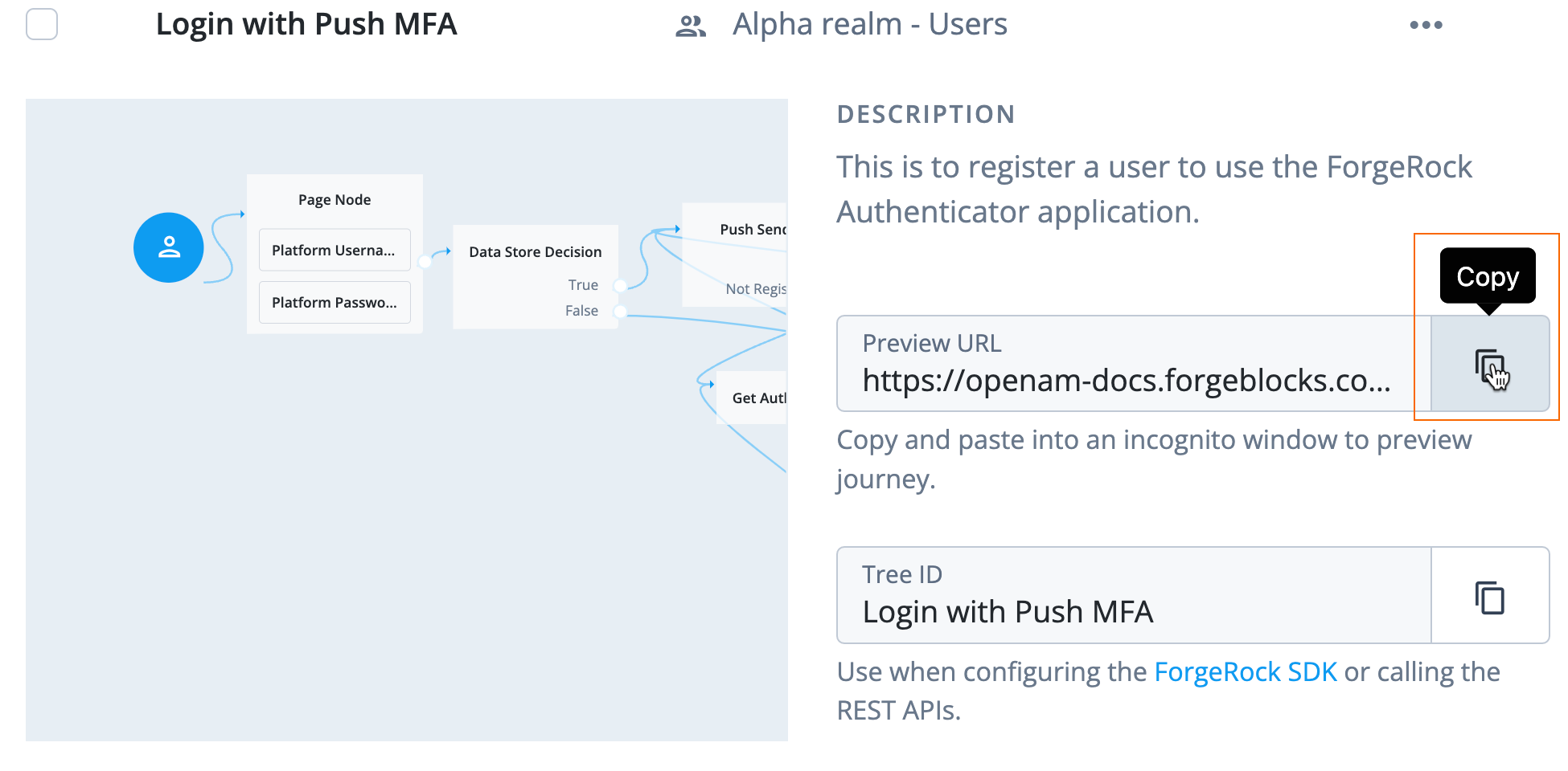 Copying test URL of journey