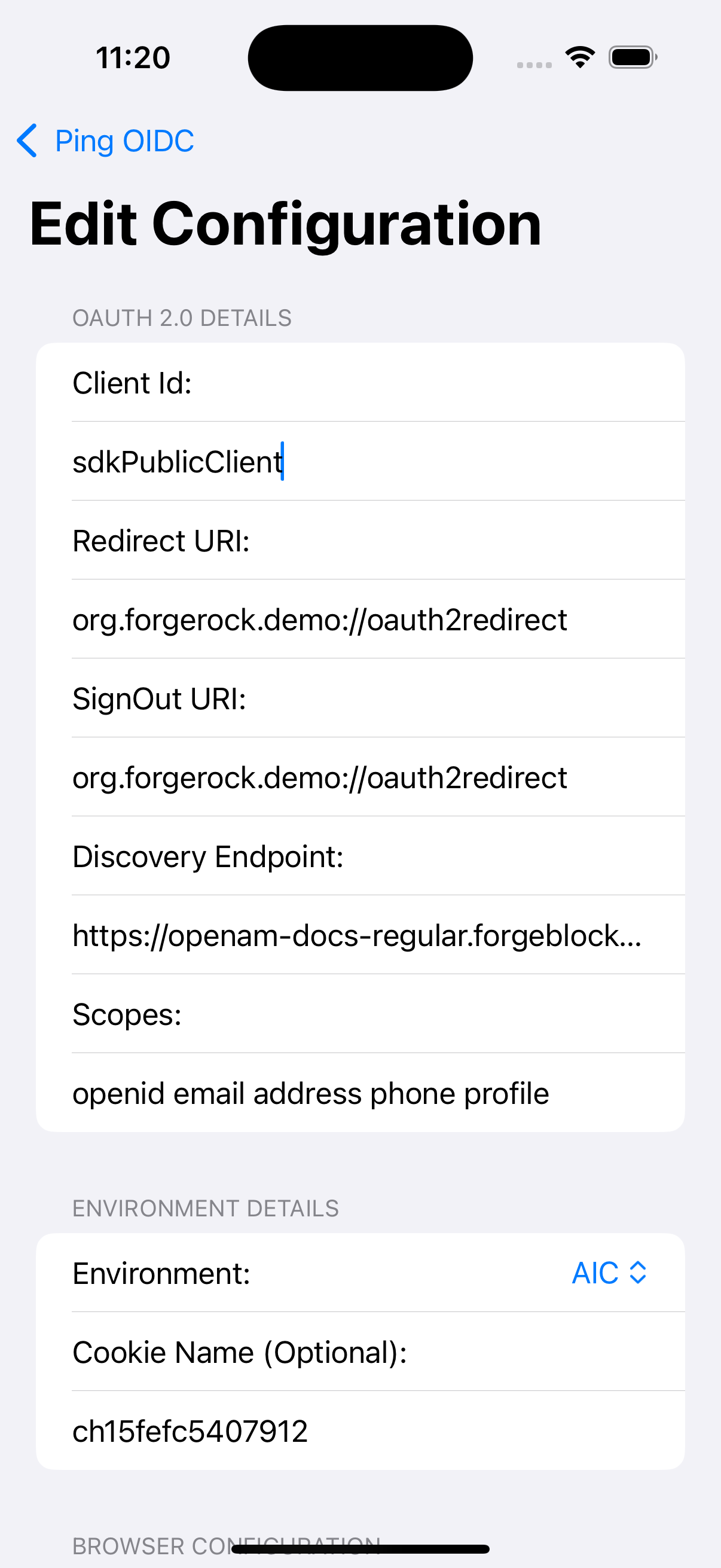 ios oidc login sample aic config