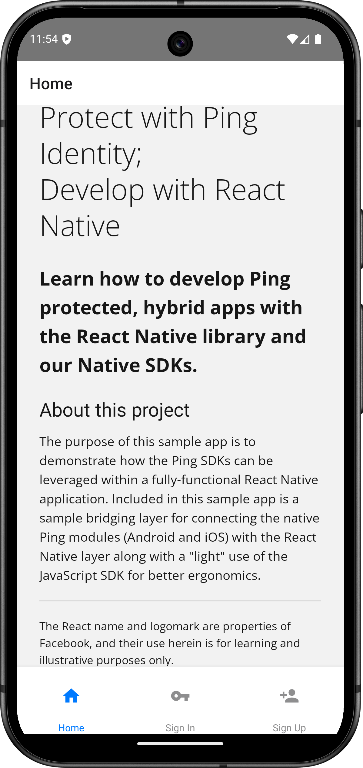 React Native app running on Android