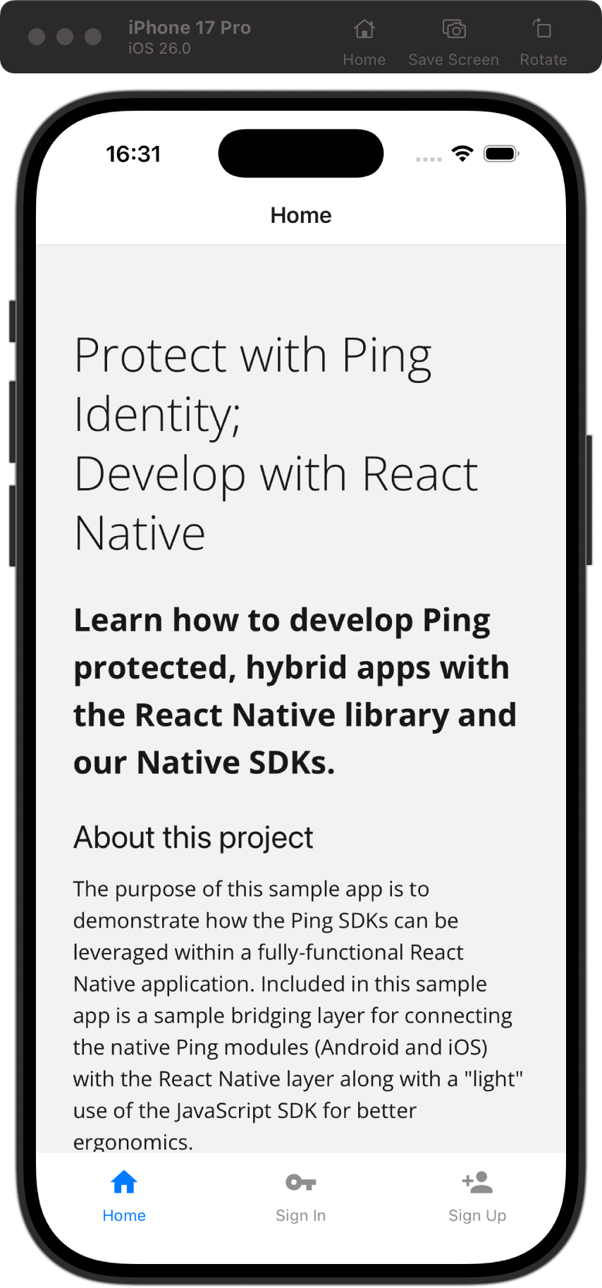 react native ios first page