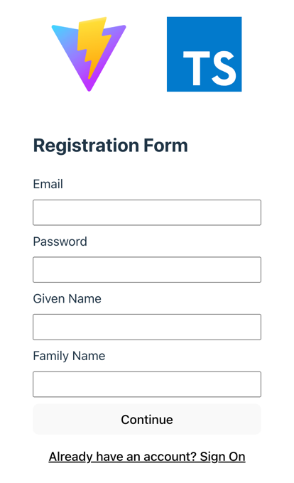 The DaVinci sample app registration screen