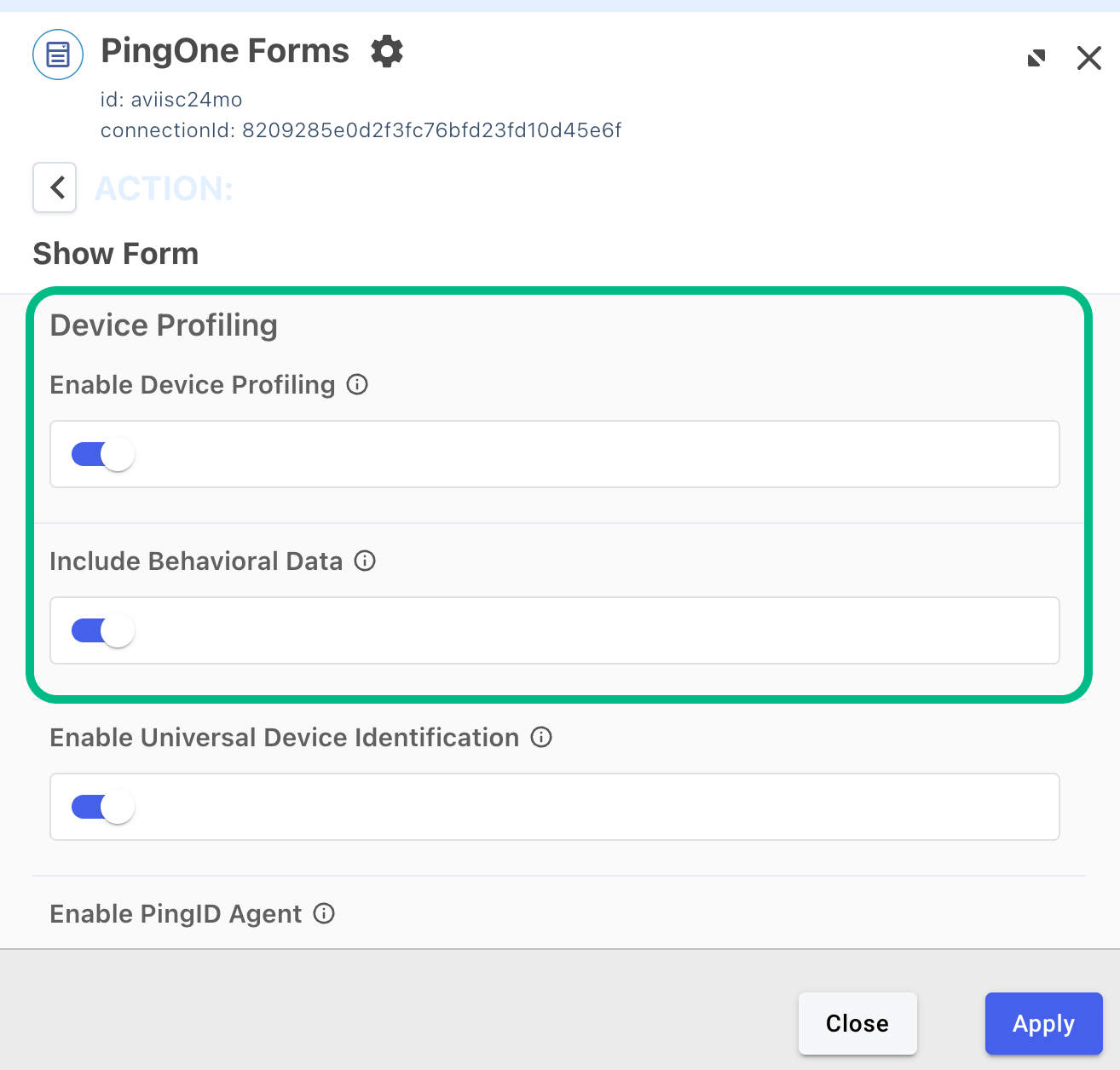pingone form connector protect settings
