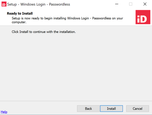 Screen capture of the Windows login - passwordless Ready to Install page