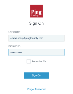 Screen capture showing the Ping Identity Sign On window.