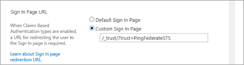 Sign In Page URL step in the administrative console.