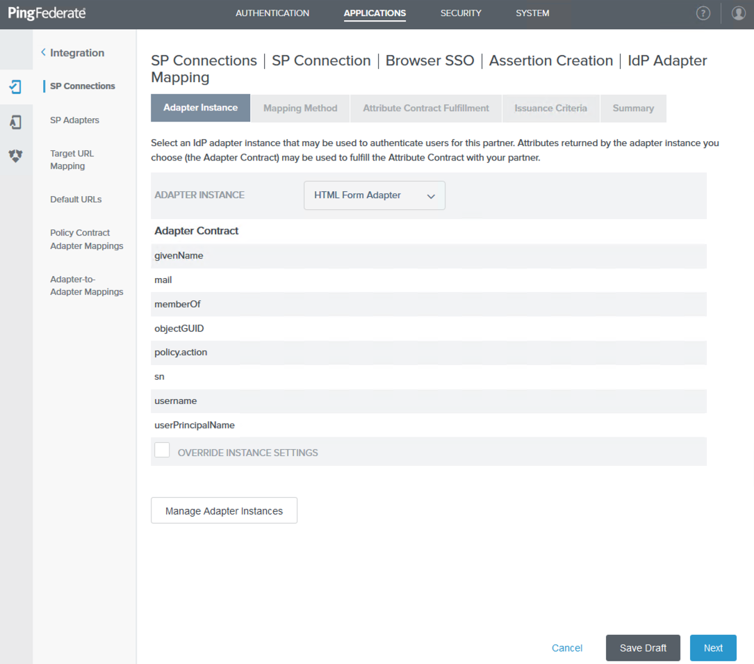 A screen capture of the Adapter Instance tab in the administrative console.