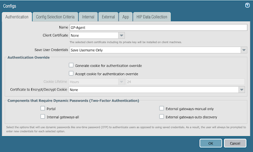 A screen capture of the Authentication tab in NGFW.