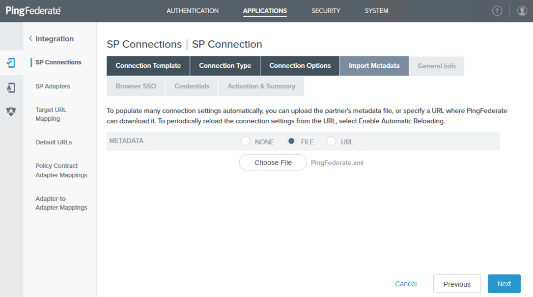 A screen capture of the Import Metadata tab in the administrative console.