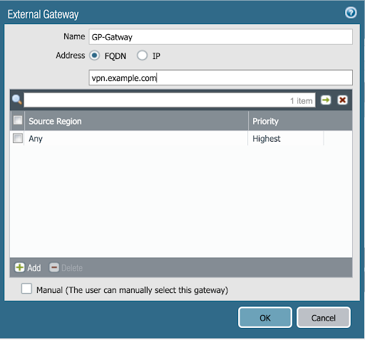 A screen capture of the External Gateway window in NGFW.