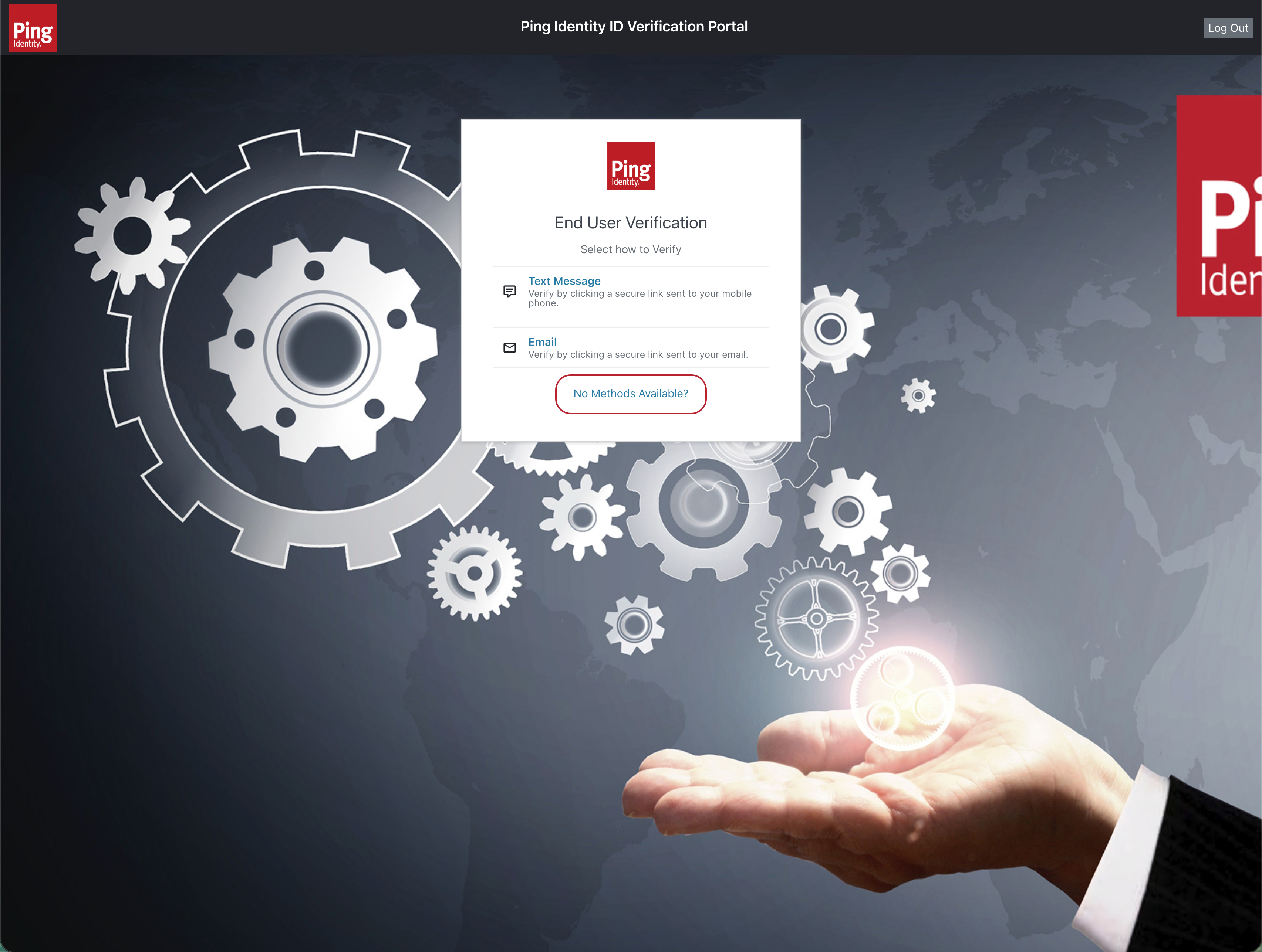 A screenshot of the End User Verification page with the No Methods Available option highlighted.