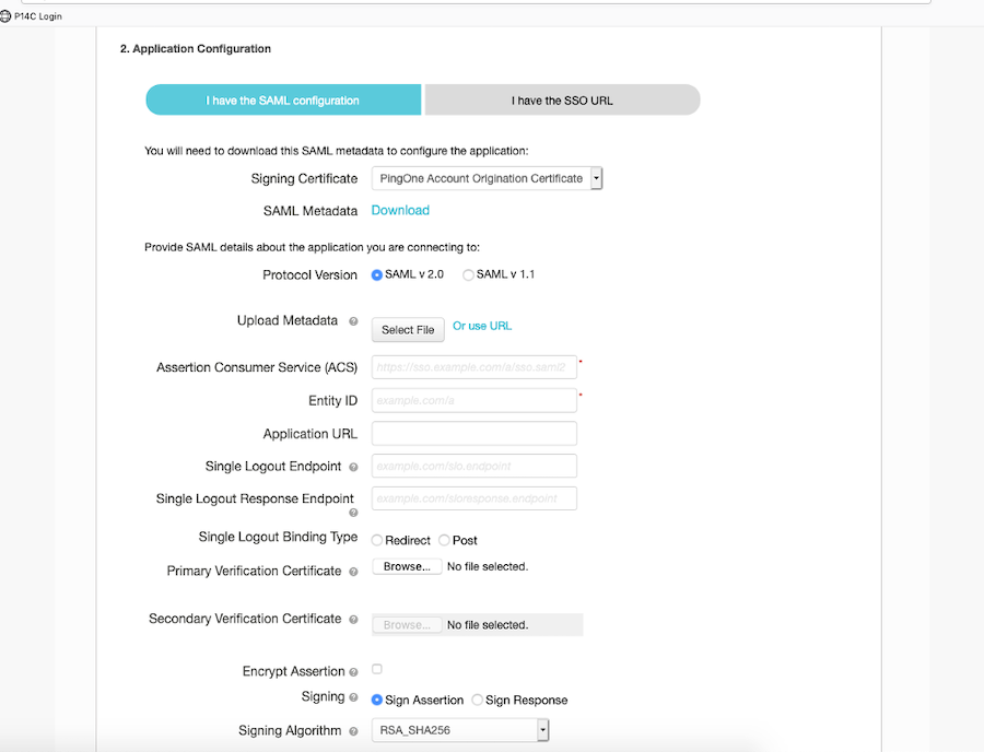 Screen capture of the Application Configuration section and the corresponding fields.